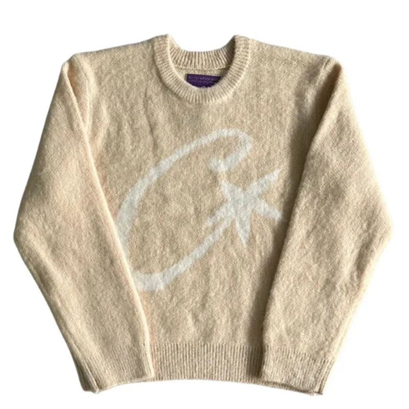 High street Hiphop Y2k Knitted sweater Harajuku Graphic Print Punk Pullover Grunge Rock Goth Oversized Casual Chic Knitt Top EMO