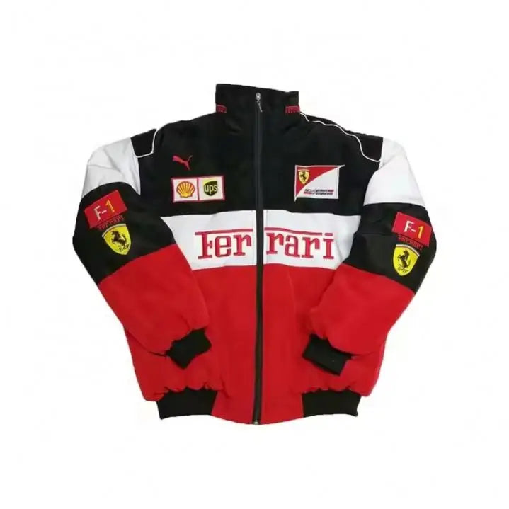 Customizable F1 Racing Suit Inspired Men's Winter Jacket Coats Embroidered Ferraris Team Loose Casual Riding Moto Suit Cotton