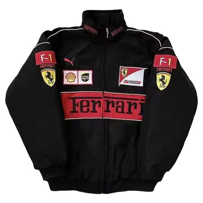 Customizable F1 Racing Suit Inspired Men's Winter Jacket Coats Embroidered Ferraris Team Loose Casual Riding Moto Suit Cotton