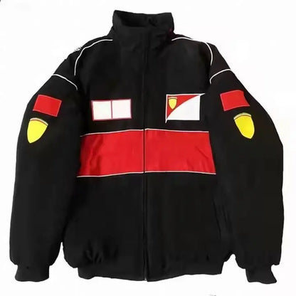 Customizable F1 Racing Suit Inspired Men's Winter Jacket Coats Embroidered Ferraris Team Loose Casual Riding Moto Suit Cotton