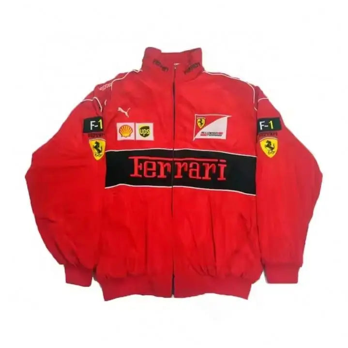 Customizable F1 Racing Suit Inspired Men's Winter Jacket Coats Embroidered Ferraris Team Loose Casual Riding Moto Suit Cotton