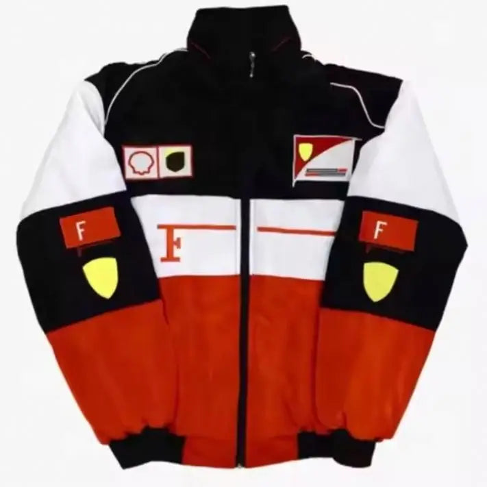Customizable F1 Racing Suit Inspired Men's Winter Jacket Coats Embroidered Ferraris Team Loose Casual Riding Moto Suit Cotton