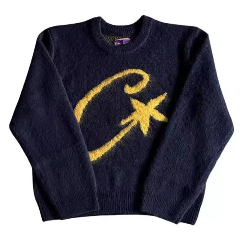 High street Hiphop Y2k Knitted sweater Harajuku Graphic Print Punk Pullover Grunge Rock Goth Oversized Casual Chic Knitt Top EMO