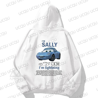 Car series Lightning McQueen and Sally loose hooded sweater - everyday comfortable 2D print streetwear hoodie bape