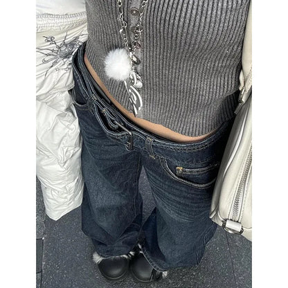 Y2K Baggy Jeans for Women Trendy Low Rise Casual Straight Leg Boyfriend Jeans Denim Pants with Pocket Streetwear