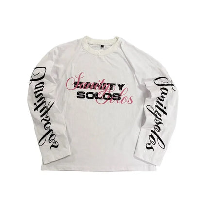 Y2K retro trend punk letter print pattern design fashionable casual men long sleeved high street gothic Harajuku loose pullover