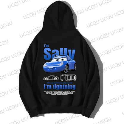 Car series Lightning McQueen and Sally loose hooded sweater - everyday comfortable 2D print streetwear hoodie bape