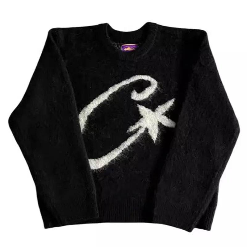 High street Hiphop Y2k Knitted sweater Harajuku Graphic Print Punk Pullover Grunge Rock Goth Oversized Casual Chic Knitt Top EMO