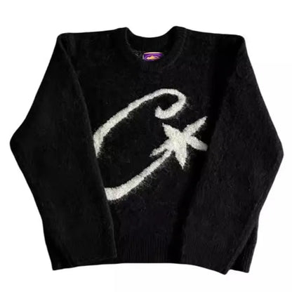High street Hiphop Y2k Knitted sweater Harajuku Graphic Print Punk Pullover Grunge Rock Goth Oversized Casual Chic Knitt Top EMO