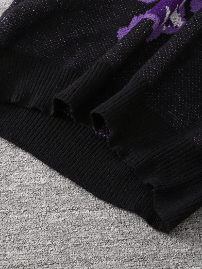 New Popular Spring and Autumn Bone-Shaped Butterfly Jacquard Pattern Pullover Sweater Casual Round Neck Contrast Color Knitted m