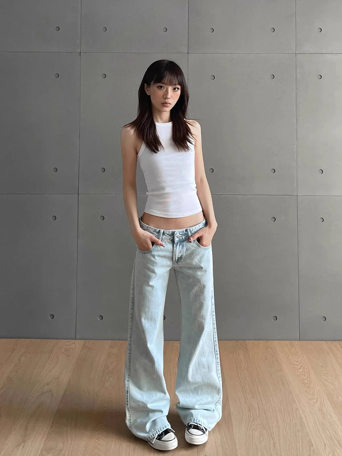 y2k Vintage Women Jeans Low Waist Zipper Button Solid Trousers with Pockets Aesthetic Streetwear Washed Jeans