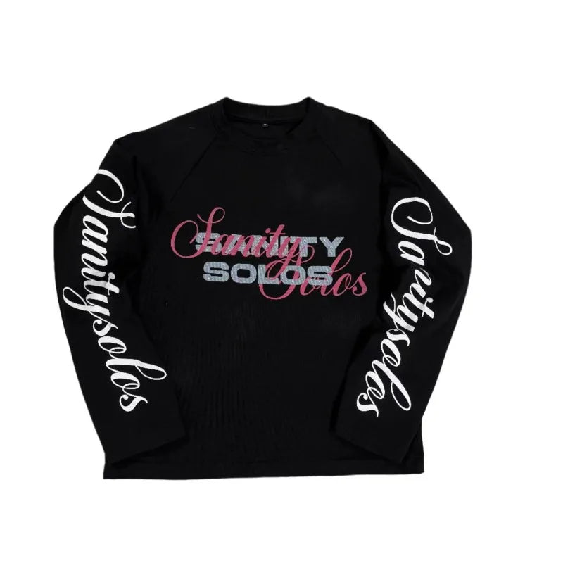 Y2K retro trend punk letter print pattern design fashionable casual men long sleeved high street gothic Harajuku loose pullover