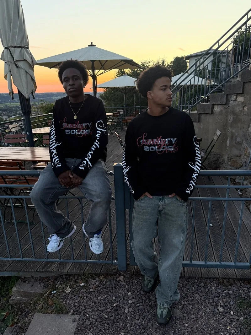 Y2K retro trend punk letter print pattern design fashionable casual men long sleeved high street gothic Harajuku loose pullover