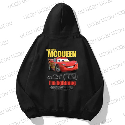 Car series Lightning McQueen and Sally loose hooded sweater - everyday comfortable 2D print streetwear hoodie bape