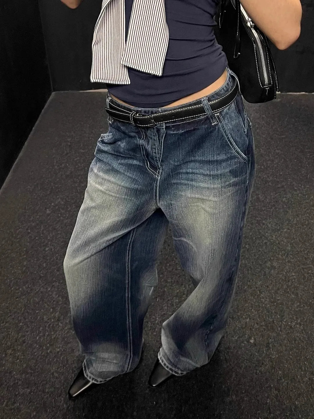 WCFCX STUDIO Vintage Wide-Leg Jeans Women's Loose-Fit High-Waisted Slimming Casual Straight-Leg Long Pants