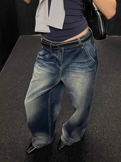 WCFCX STUDIO Vintage Wide-Leg Jeans Women's Loose-Fit High-Waisted Slimming Casual Straight-Leg Long Pants