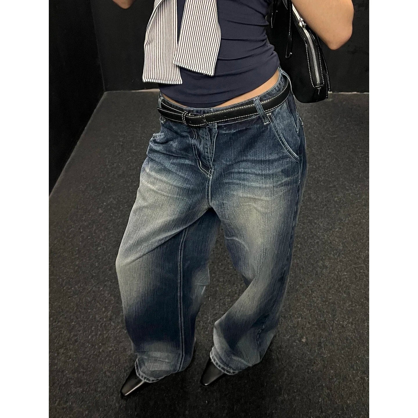 WCFCX STUDIO Vintage Wide-Leg Jeans Women's Loose-Fit High-Waisted Slimming Casual Straight-Leg Long Pants