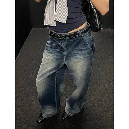 WCFCX STUDIO Vintage Wide-Leg Jeans Women's Loose-Fit High-Waisted Slimming Casual Straight-Leg Long Pants