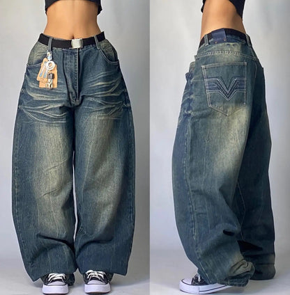 Streetwear New Fashion Oversized Print Baggy Jeans Y2K Harajuku Hip-hop Vintage Pop Gothic High Waist Wide-leg Pants Trousers