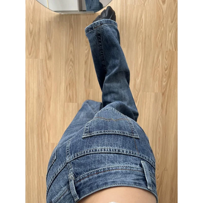 Women's Summer Hot Jeans Washing Retro American Hottie Low Waist Loose Wide-leg Floor Trousers