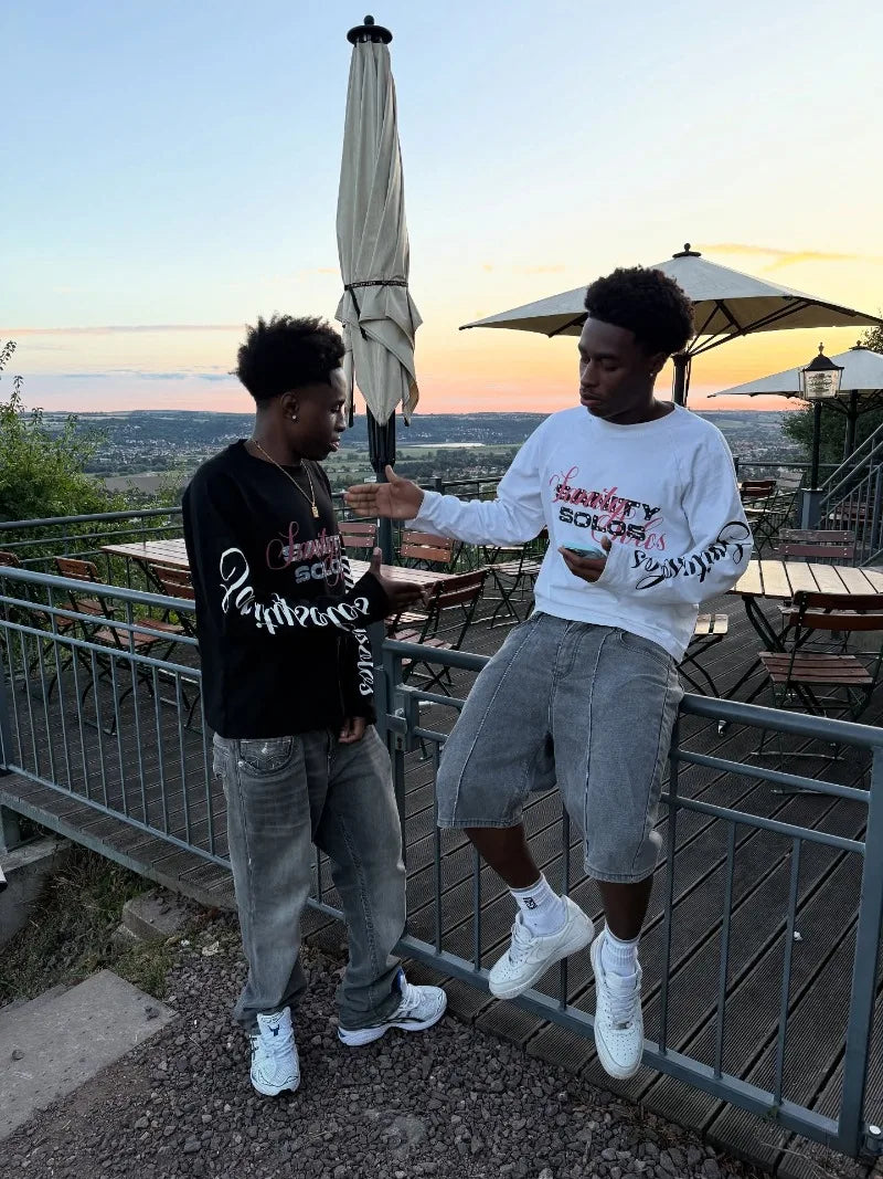 Y2K retro trend punk letter print pattern design fashionable casual men long sleeved high street gothic Harajuku loose pullover