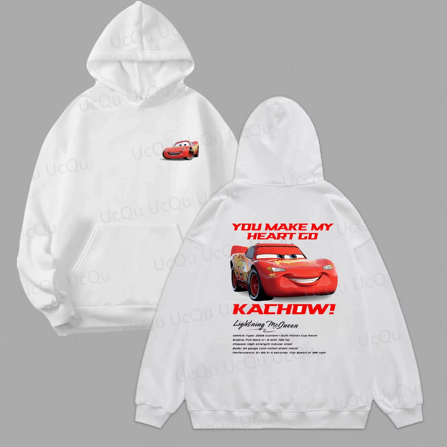Car series Lightning McQueen and Sally loose hooded sweater - everyday comfortable 2D print streetwear hoodie bape
