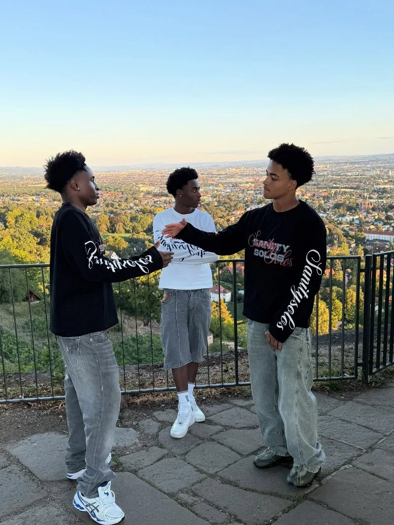 Y2K retro trend punk letter print pattern design fashionable casual men long sleeved high street gothic Harajuku loose pullover