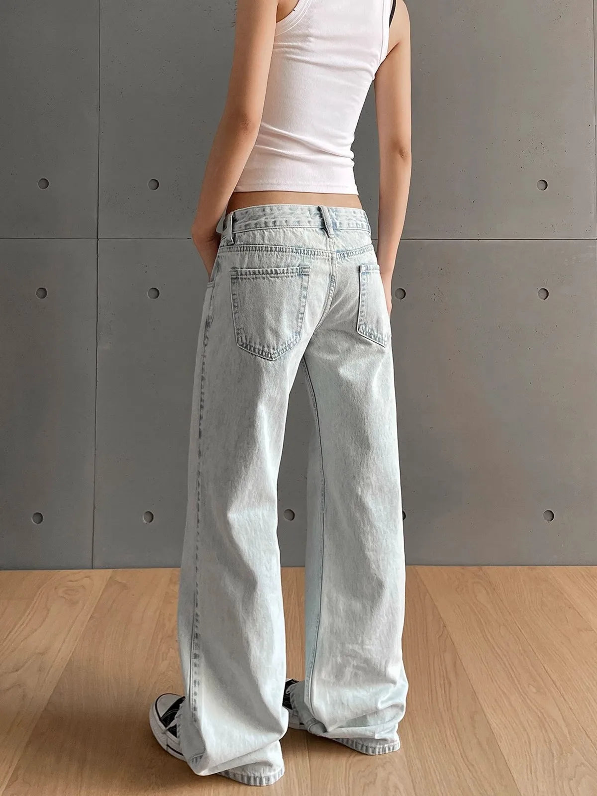 y2k Vintage Women Jeans Low Waist Zipper Button Solid Trousers with Pockets Aesthetic Streetwear Washed Jeans