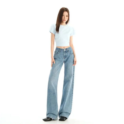 y2k Vintage Women Jeans Low Waist Zipper Button Solid Trousers with Pockets Aesthetic Streetwear Washed Jeans
