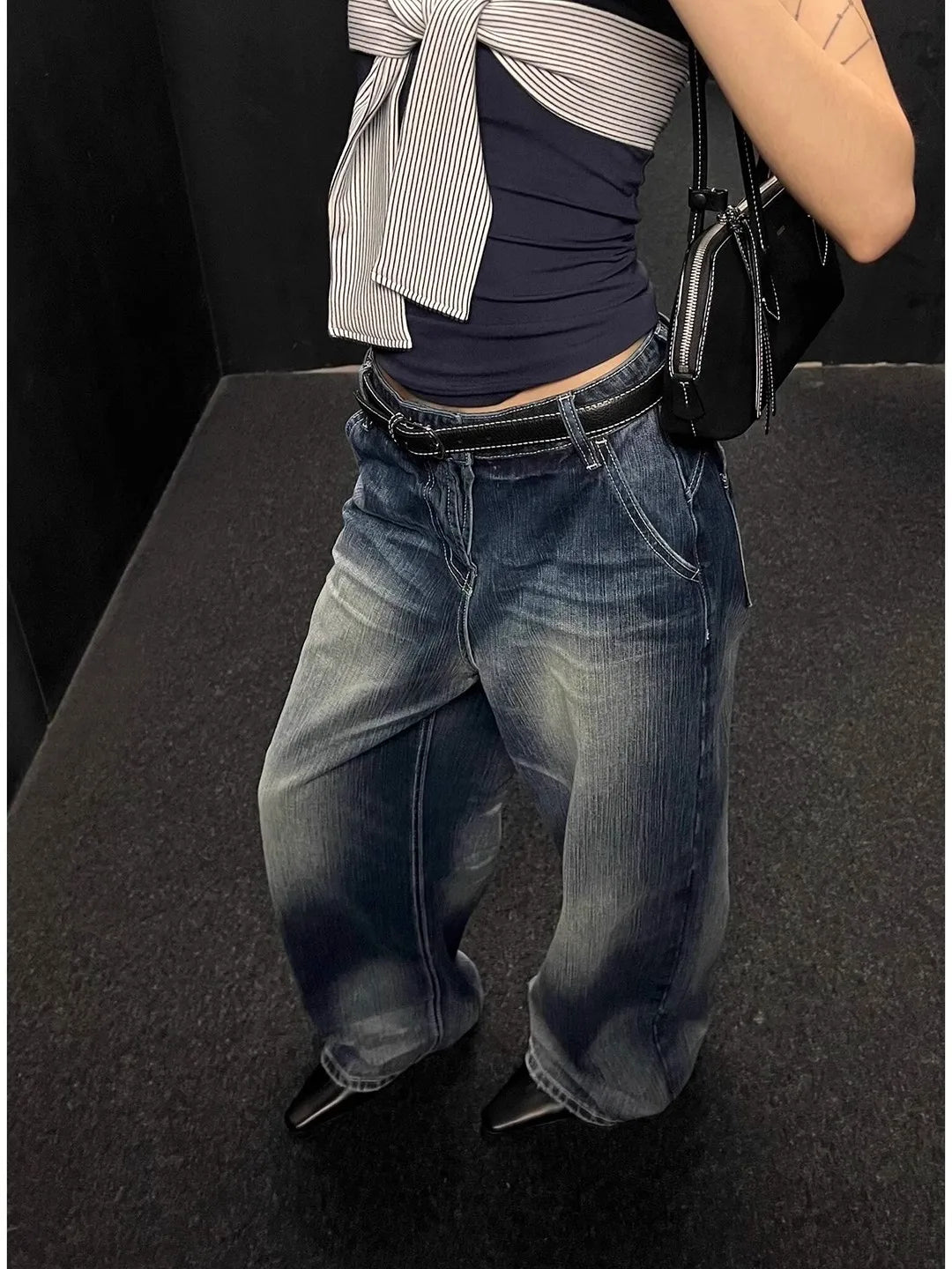 WCFCX STUDIO Vintage Wide-Leg Jeans Women's Loose-Fit High-Waisted Slimming Casual Straight-Leg Long Pants