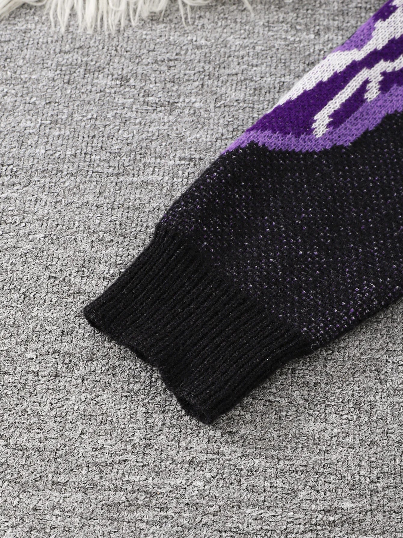 New Popular Spring and Autumn Bone-Shaped Butterfly Jacquard Pattern Pullover Sweater Casual Round Neck Contrast Color Knitted m