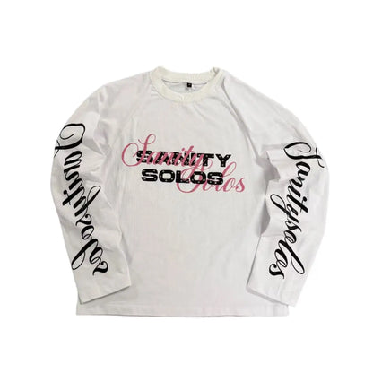 Y2K retro trend punk letter print pattern design fashionable casual men long sleeved high street gothic Harajuku loose pullover