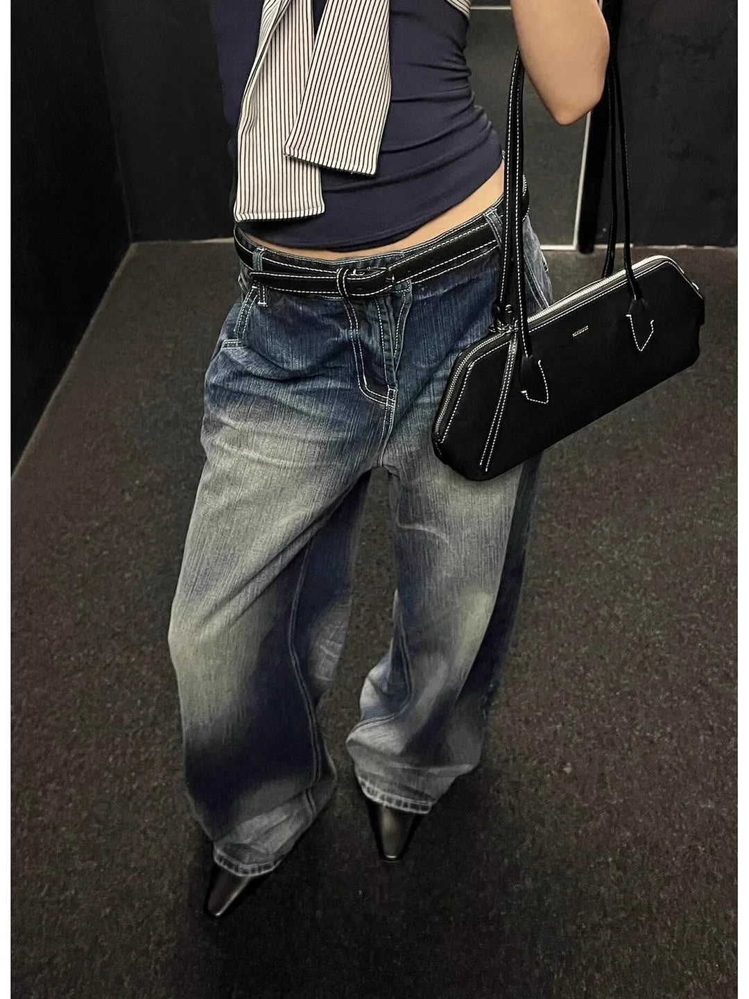 WCFCX STUDIO Vintage Wide-Leg Jeans Women's Loose-Fit High-Waisted Slimming Casual Straight-Leg Long Pants