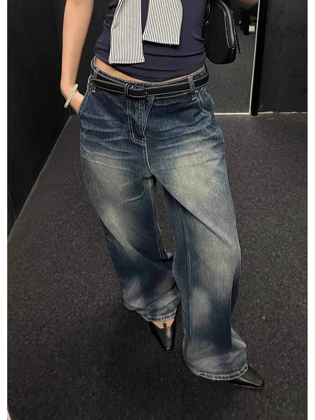 WCFCX STUDIO Vintage Wide-Leg Jeans Women's Loose-Fit High-Waisted Slimming Casual Straight-Leg Long Pants